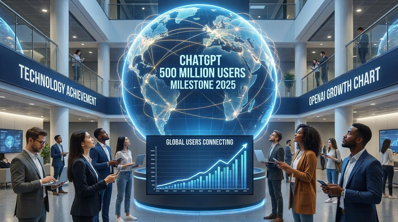 Red global de usuarios conectados al asistente ChatGPT de OpenAI, representando el hito de 500 millones de usuarios en 2025